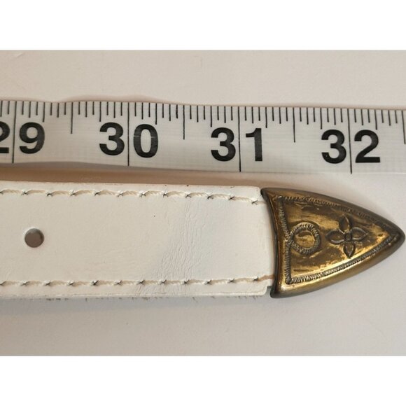 Vintage White Leather Belt Ornate Brass Buckle Womens M Feminine Cottagecore main image 4